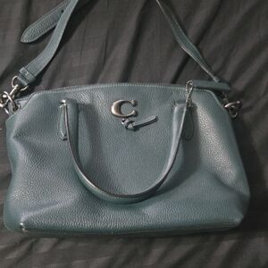 Coach Green Pebbled Leather Shoulder Bag with Silver Hardware